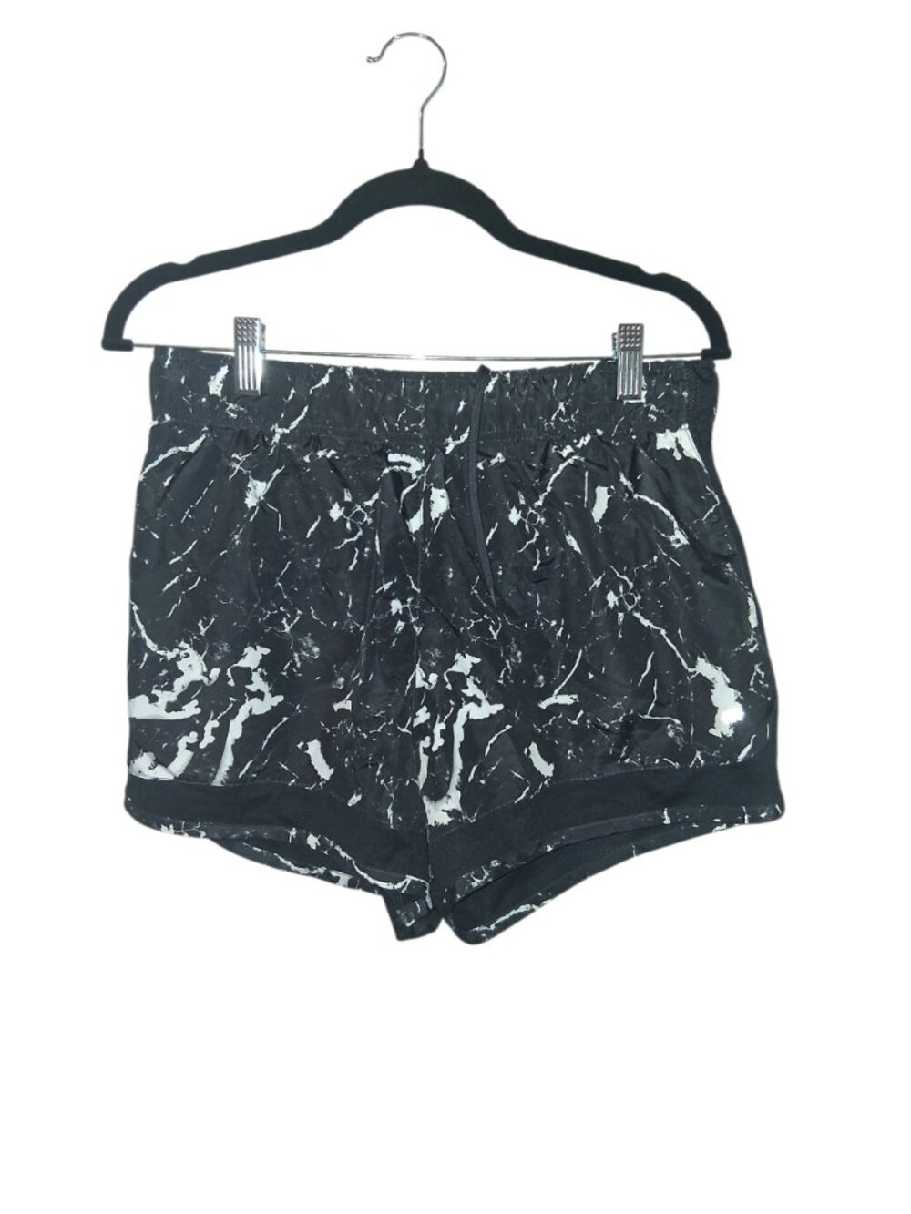 LEG3ND Black White Marble Athletic Running Shorts XL Lined Elastic Waist Gym - Picture 1 of 9